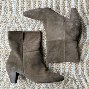 Free People Adella Suede Heeled Ankle Boots Foldable Olive Green Size 38 / 7.5-8